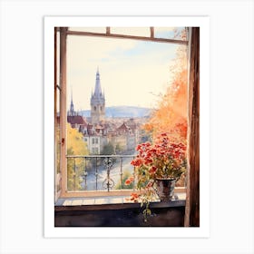 Window View Of Bern Switzerland In Autumn Fall, Watercolour 2 Art Print