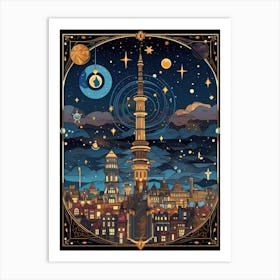 Berlin, Germany, Tarot Card Travel  Line Art 4 Art Print