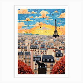 Paris, France Skyline With A Cat 7 Art Print