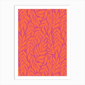 Flowing Abstract Branches of Leaves - Coral Orange and Magenta Art Print