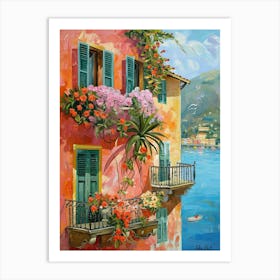 Balcony View Painting In Portofino 2 Art Print