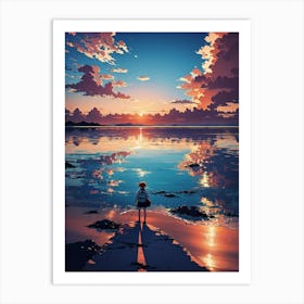 Dreamshaper V7 Redorange Sunset On The Horizon Of Ocean With R 0 Art Print