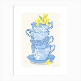 Blue Teacups Art Print
