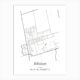 Alliston,Canada Minimalist Map Art Print