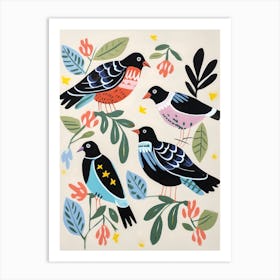 Folk Style Bird Painting Magpie 4 Art Print