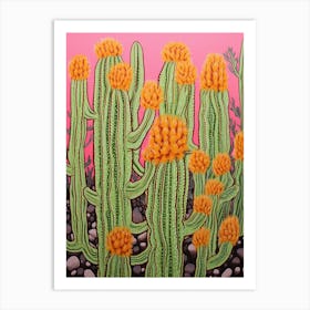 Mexican Style Cactus Illustration Woolly Torch Cactus 3 Art Print