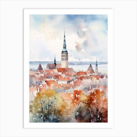 Tallinn Estonia In Autumn Fall, Watercolour 4 Art Print