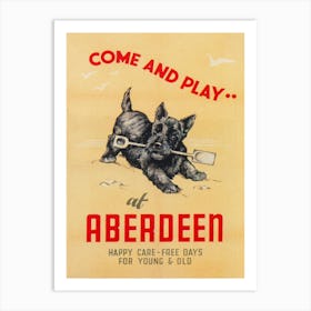 Aberdeen Scotland, Scottish Terrier Dog, Vintage Travel Poster Art Print