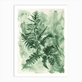 Green Ink Painting Of A Ruffled Fern 2 Art Print