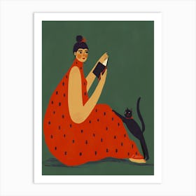 Reading With A Cat Art Print