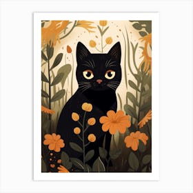 Cute Fall Black Cat Illustration 4 Art Print
