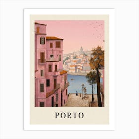 Porto Portugal 1 Vintage Pink Travel Illustration Poster Art Print