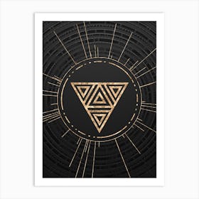 Geometric Glyph Symbol in Gold with Radial Array Lines on Dark Gray n.0255 Art Print