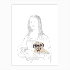 Mona Lisa with pug dog Art Print