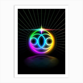 Neon Geometric Glyph in Candy Blue and Pink with Rainbow Sparkle on Black n.0073 Art Print