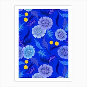 Dahlia Days - Blue Art Print