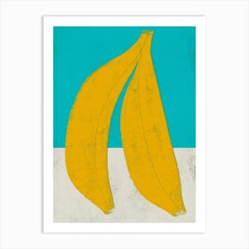 Yellow Bananas Fruits In Blue Kitchen Art Print