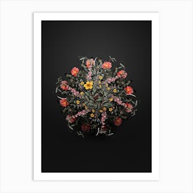 Vintage Sweetbriar Rose Botanical Wreath on Wrought Iron Black n.1801 Art Print