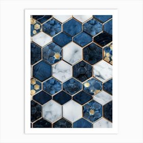 Blue And Gold Mosaic Tile Art Print