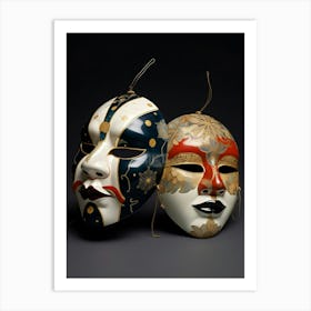 Noh Masks Japanese Style Illustration 4 Art Print