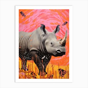 Rhino Photographic Collage Style Pink Art Print