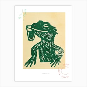 Lizard Drinking A Cocktail Bold Block Poster Art Print