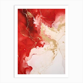 Red, White, Gold Flow Asbtract Painting 0 Art Print