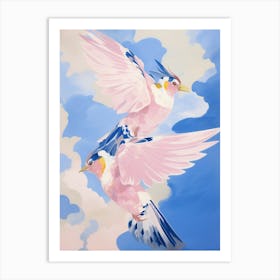 Pink Ethereal Bird Painting Blue Jay 2 Art Print