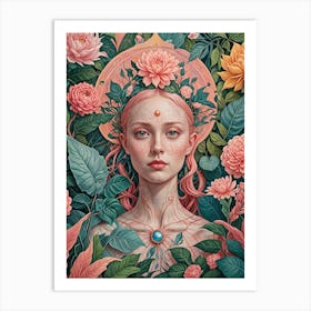 Woman Amongst The Pink Flowers Art Print