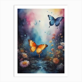 Butterflies And Flowers Art Print