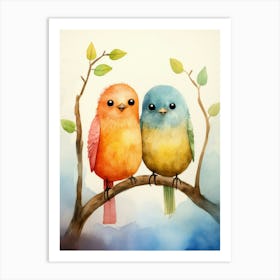 Watercolor Birds On A Branch 3 Art Print