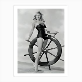 Rita Hayworth And Ships Wheel Art Print