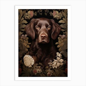 Dog Portrait With Rustic Flowers 3 Art Print