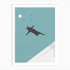 Minimal Art Cat In Flight Art Print