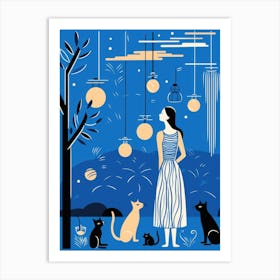 Night Sky With Cats Art Print