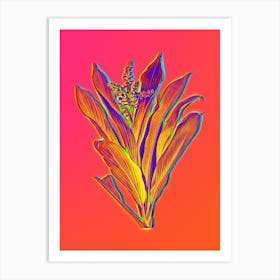 Neon Cordyline Fruticosa Botanical in Hot Pink and Electric Blue Art Print