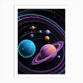 Default Neon Black Light Sgraffito Solar System 3d Illustratio 1 (2) Art Print