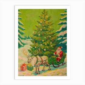 Santa Claus And Reindeer Art Print