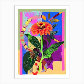 Zinnia 1 Neon Flower Collage Art Print