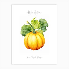 Hello Autumn Acorn Squash Pumpkin Watercolour Illustration 2 Art Print