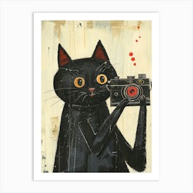 Black Cat With Camera Art Print