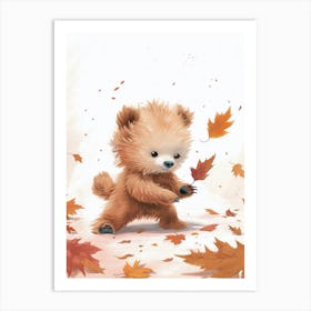 Sloth Bear Cub Playing With A Fallen Leaf Storybook Illustration 4 Art Print