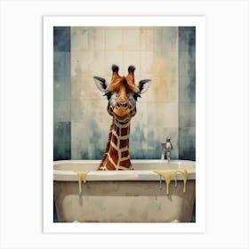 Giraffe In Bath Art Print