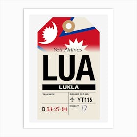 Lukla (LUA) Nepal Vintage Airline Luggage Tag Art Print