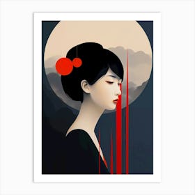 Geisha with the moon Art Print