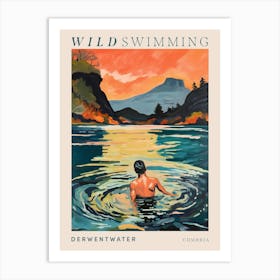 Wild Swimming At Derwentwater Cumbria 2 Poster Art Print