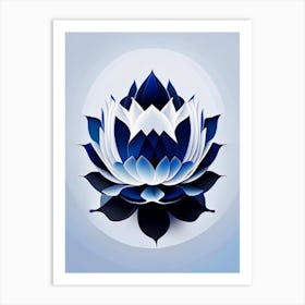 Blue Lotus Black And White Geometric 2 Art Print