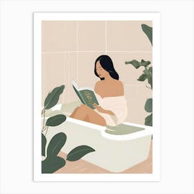 Woman Reading A Book In The Bathtub Art Print