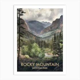 Rocky Mountain National Park Watercolour Vintage Travel Poster 3 Art Print