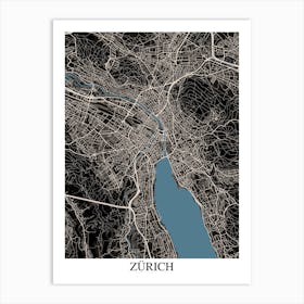 Zurich Black Blue Art Print